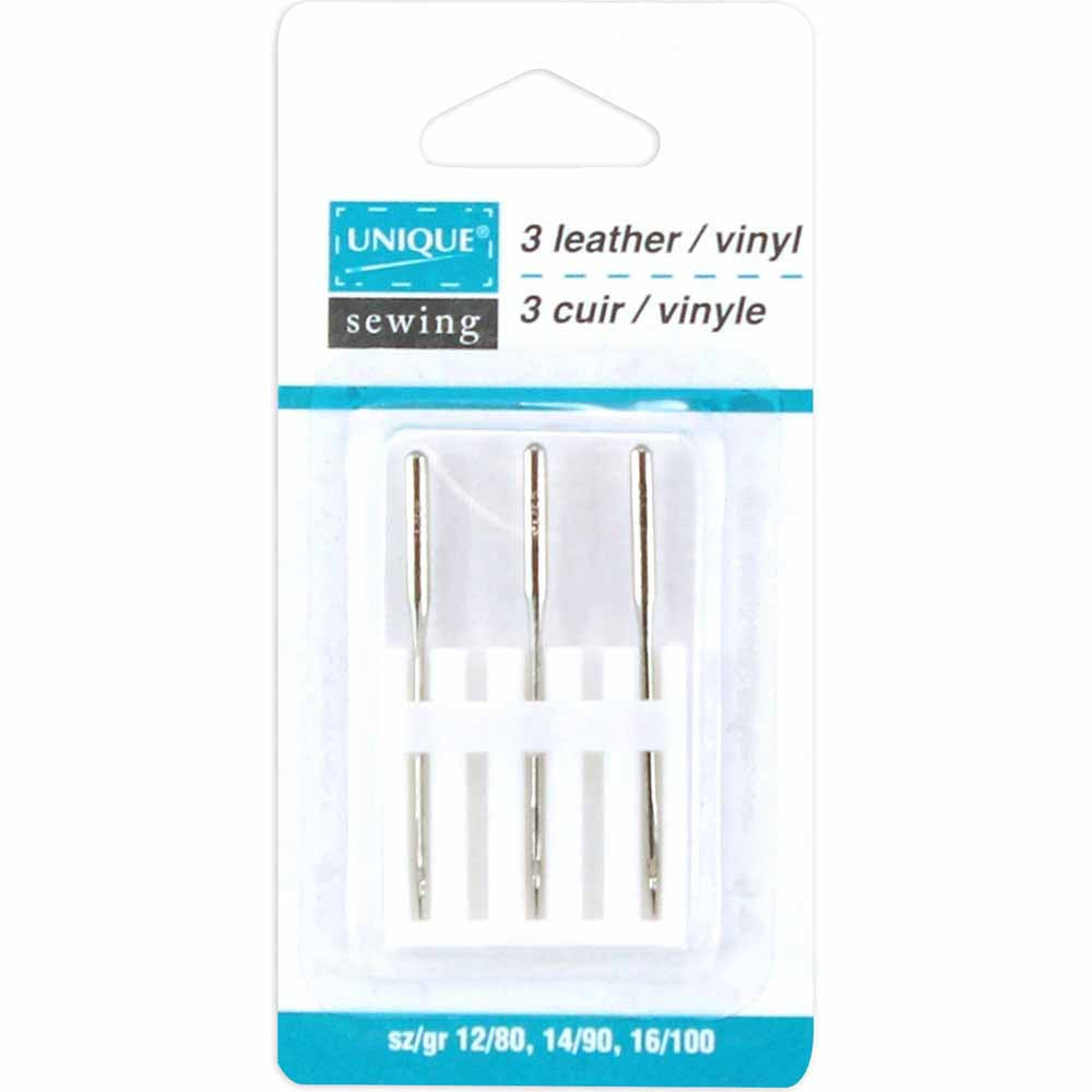 UNIQUE SEWING Leather Sewing Machine Needles, Assorted 80/12–100/16 — 3 Pack