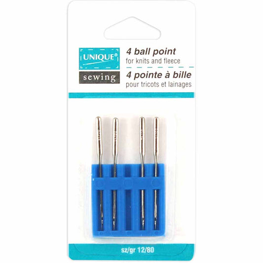 UNIQUE SEWING Ball Point Sewing Machine Needles, Size 80/12 — 4 Pack