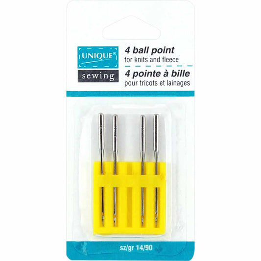 UNIQUE SEWING Ball Point Sewing Machine Needles, Size 90/14 — 4 Pack