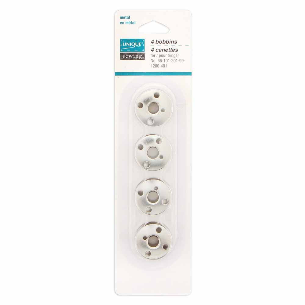 UNIQUE SEWING 4‑Hole Metal Bobbins for Singer – 4 pcs