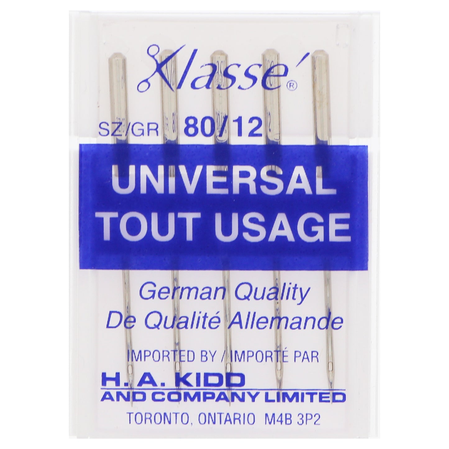 KLASSE Universal Sharps Sewing Machine Needles Sharps 80/12 5-Pack