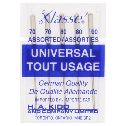 KLASSE Universal Sharps Sewing Machine Needles Assorted 2×70/10, 2×80/12, 1×90/14 5-Pack