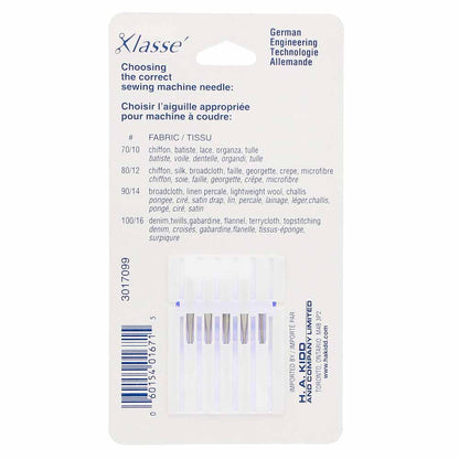 KLASSE Universal Sharps Sewing Machine Needles Assorted 2×70/10, 2×80/12, 1×90/14 5-Pack