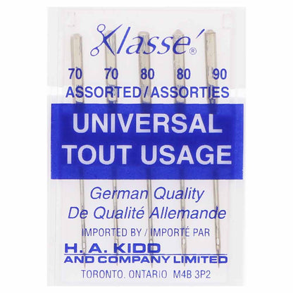 KLASSE Universal Sharps Sewing Machine Needles Assorted 2×70/10, 2×80/12, 1×90/14 5-Pack
