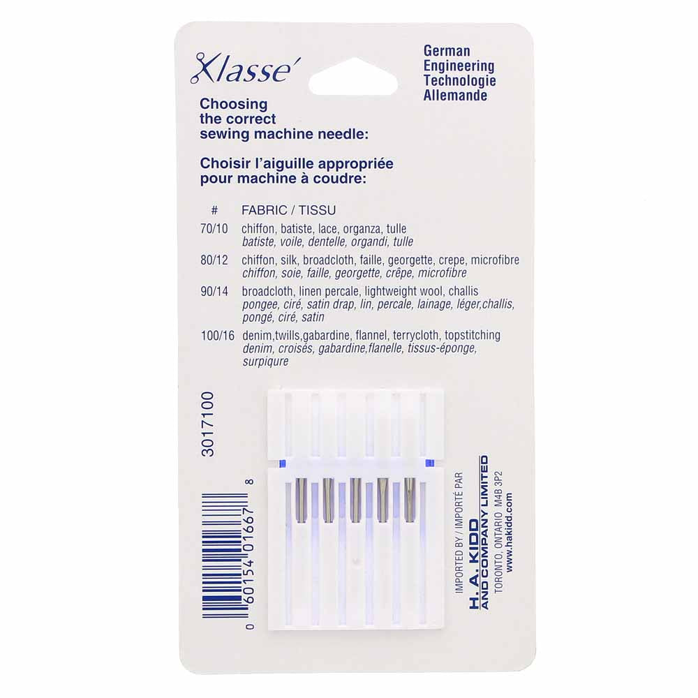 KLASSE Universal Sharps Sewing Machine Needles Sharps 100/16 5-Pack