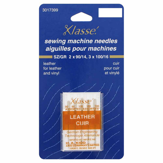 KLASSE Leather Sewing Machine Needles Assorted 2×90/14, 3×100/16 5-Pack