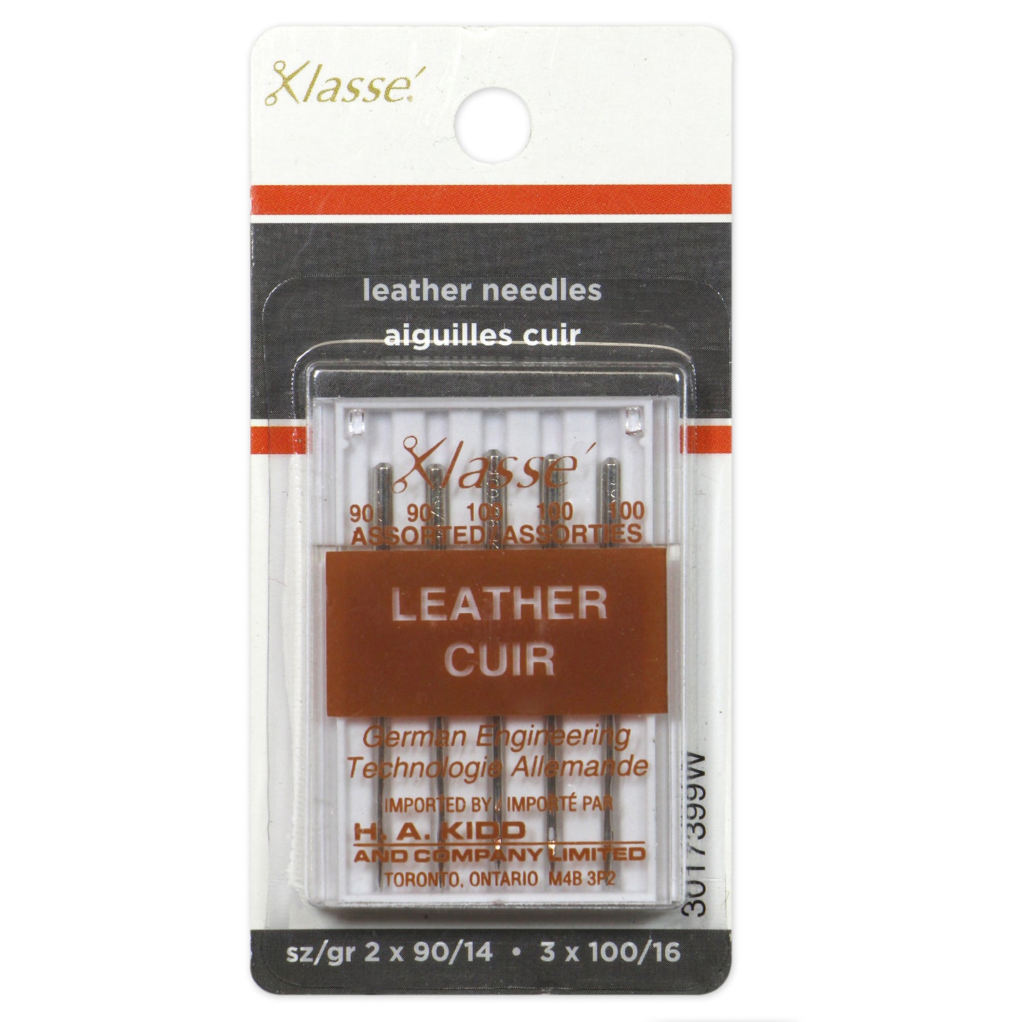 KLASSE Leather Sewing Machine Needles Assorted 2×90/14, 3×100/16 5-Pack