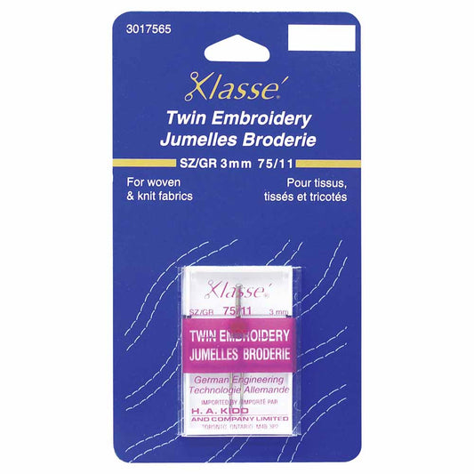 KLASSE Twin Machine Needle Embroidery 75/11 3.0mm 1 Pack