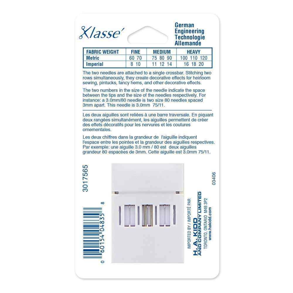 KLASSE Twin Machine Needle Embroidery 75/11 3.0mm 1 Pack