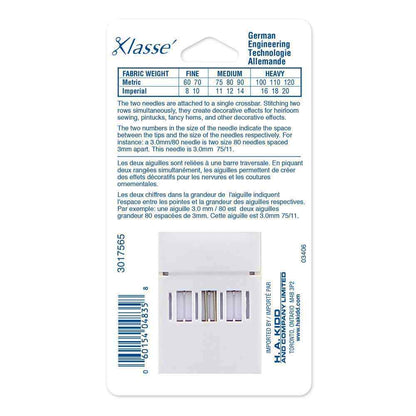 KLASSE Twin Machine Needle Embroidery 75/11 3.0mm 1 Pack