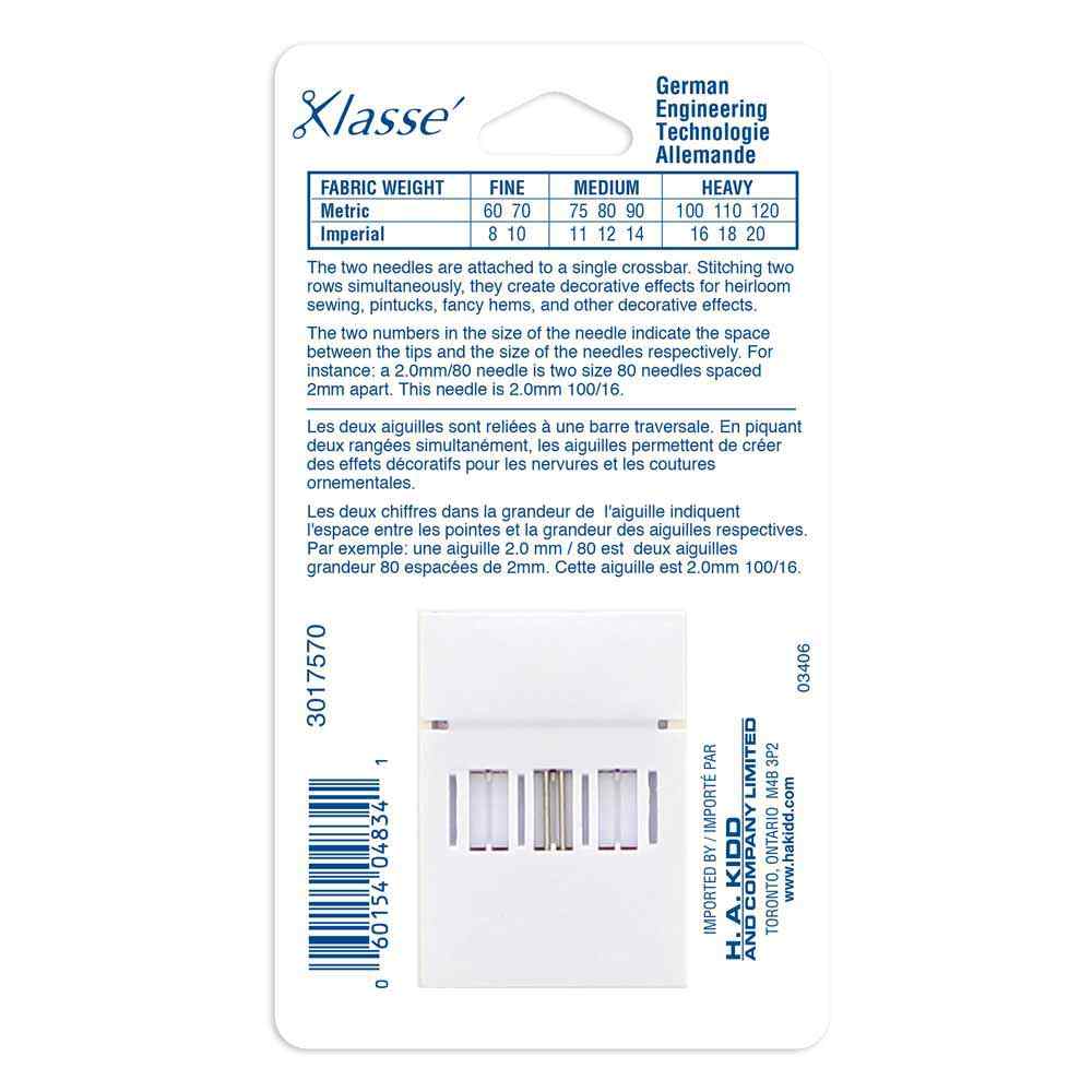 KLASSE Twin Machine Needle Embroidery 2.0mm 1 Pack