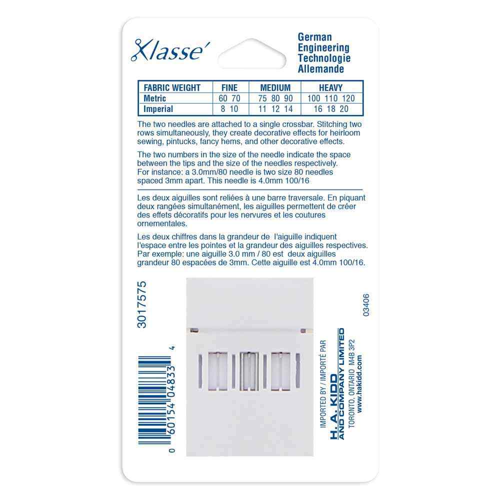 KLASSE Twin Machine Needle Jeans/Denim 100/16 4.0mm 1 Pack