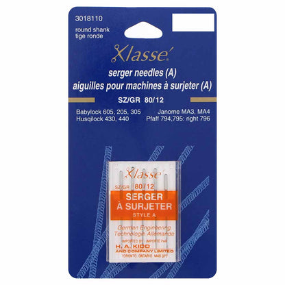 KLASSE Serger Machine Needles Serger Round Shank 80/12