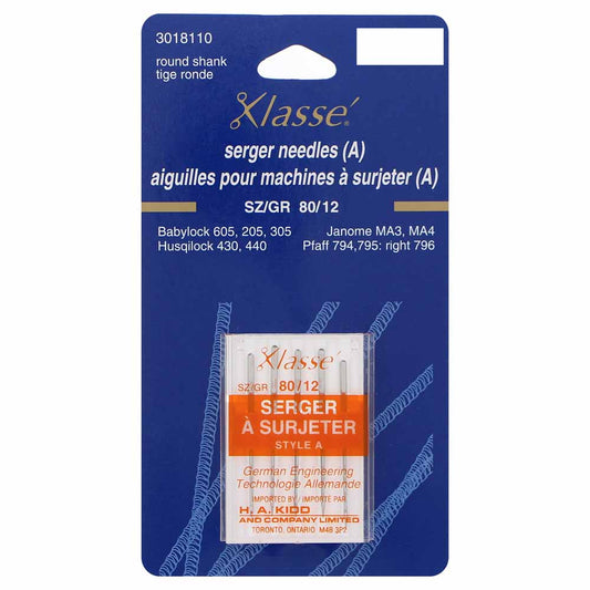 KLASSE Serger Machine Needles Serger Round Shank 80/12