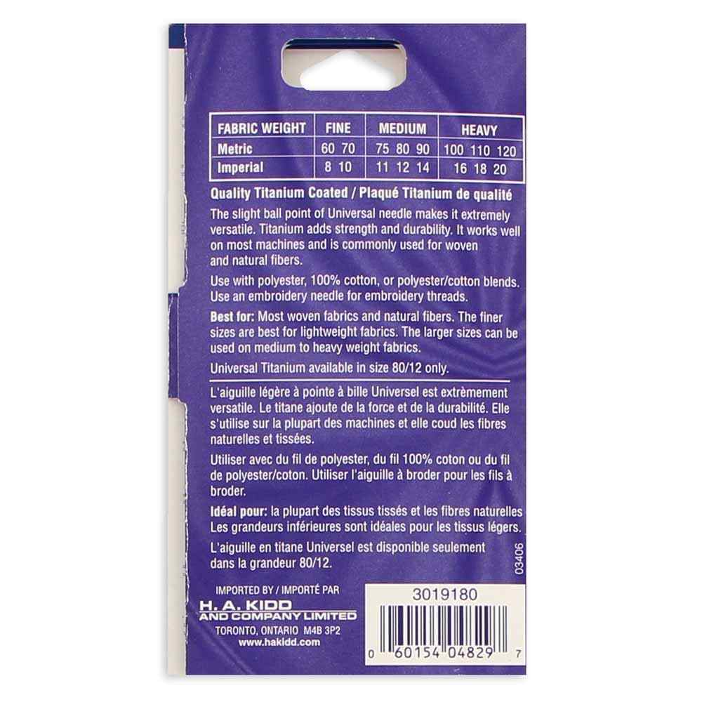 KLASSE Universal Titanium Machine Needles Size 80/12 3 Count
