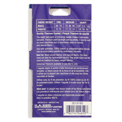 KLASSE Universal Titanium Machine Needles Size 80/12 3 Count