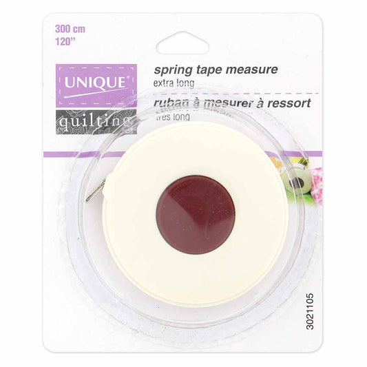 UNIQUE QUILTING Spring Retractable Tape Measure - Extra Long - 300 cm (120")