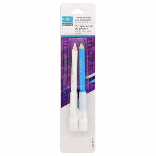 UNIQUE SEWING Chalk Pencil Set — White & Blue, 2 pcs (Wash‑Out)