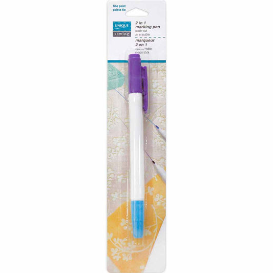 UNIQUE SEWING 2‑in‑1 Dual‑Tip Marking Pen — Fine (Wash‑Out & Air‑Erasable)