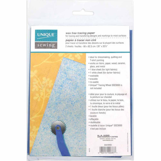 UNIQUE SEWING Tracing Paper — Large Sheets, 66 × 82 cm, 2 Sheets (Blue & White)