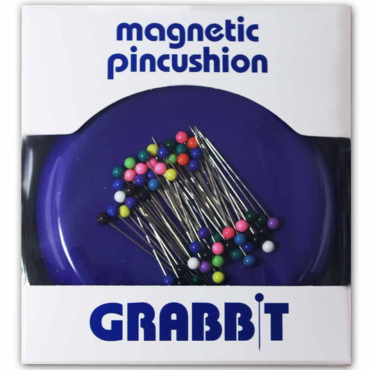 GRABBIT Magnetic Pincushion With 50 Pins 4In Blue