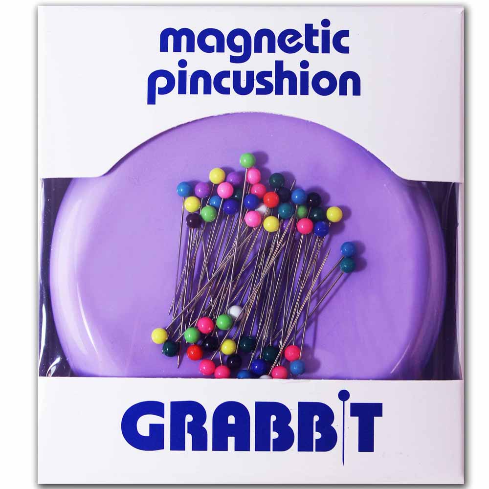 GRABBIT Magnetic Pincushion With 50 Pins 4In Lavender