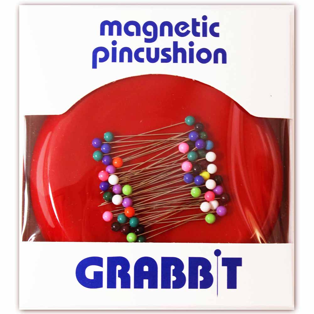 GRABBIT Magnetic Pincushion With 50 Pins 4In Red