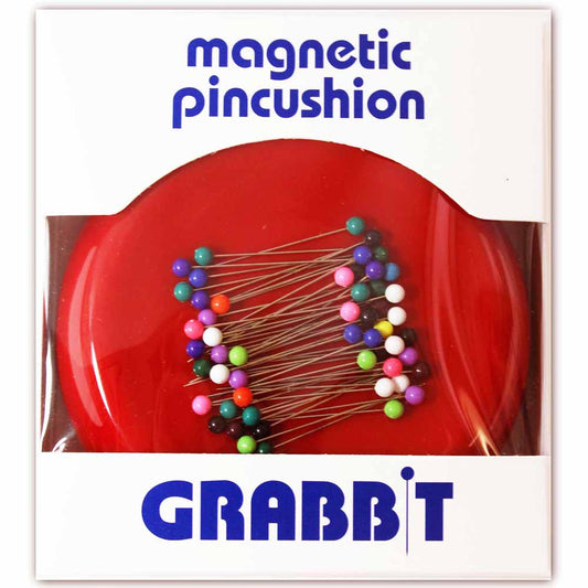 GRABBIT Magnetic Pincushion With 50 Pins 4In Red
