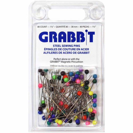 GRABBIT Steel Sewing Pins 4Mm Plastic Heads 1.5In 180 Count