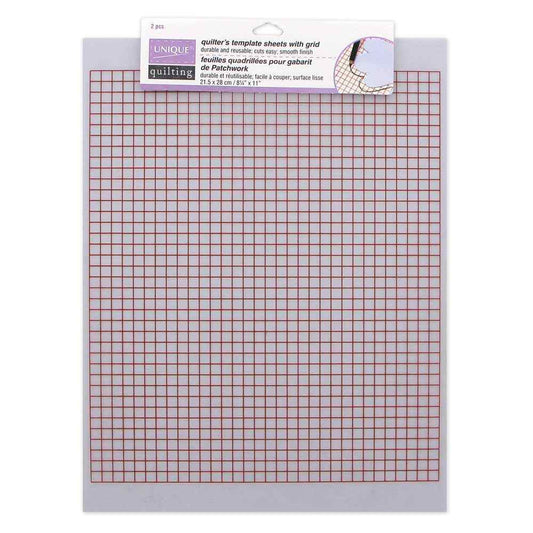 UNIQUE QUILTING Quilt Template with Grid - 21 x 28.5 cm (8 1/4" x 11 1/4") - 2 pcs
