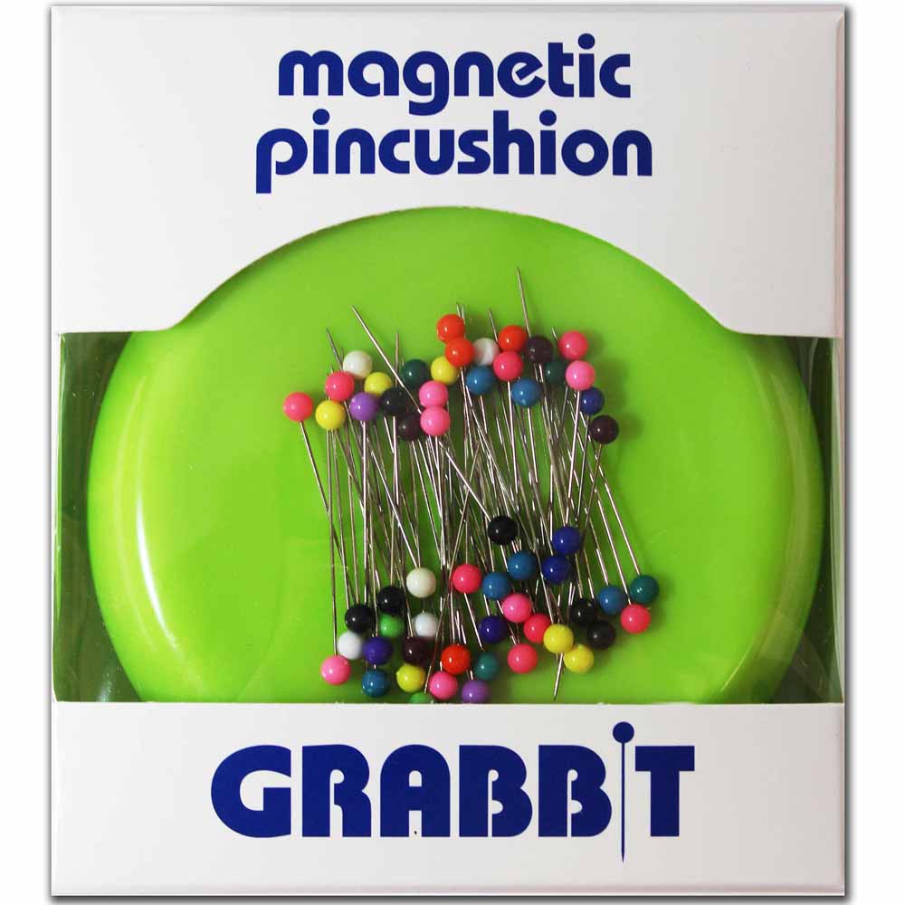GRABBIT Magnetic Pincushion Lime 4 in Round With 50 Colour Ball Pins