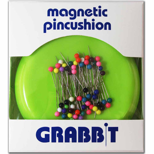 GRABBIT Magnetic Pincushion Lime 4 in Round With 50 Colour Ball Pins