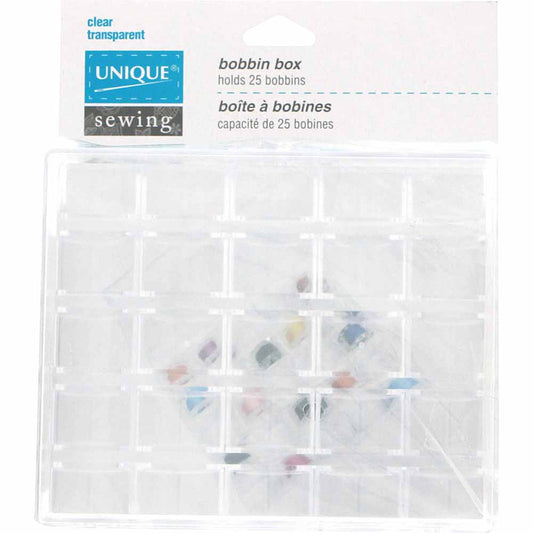 UNIQUE SEWING Bobbin Box — Holds 25 Bobbins, Clear