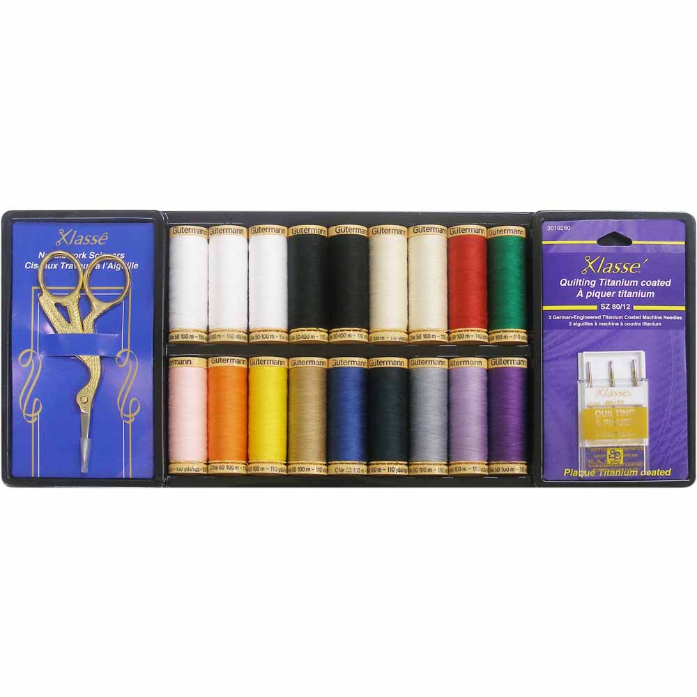 GÜTERMANN / KLASSE Quilters' Set, 18 Thread Spools + 80/12 Quilting Needles