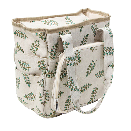 VIVACE Knitting Tote – Leaves – 30 × 28 × 14 cm