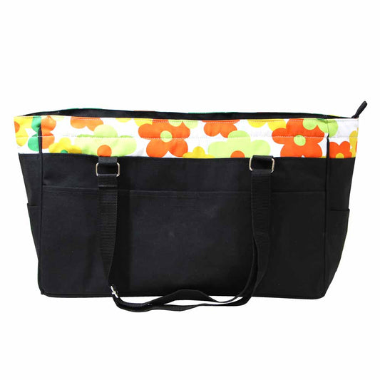 VIVACE Knitting Tote – 43 × 15 × 28 cm (17″ × 6″ × 11″) – Black with Floral