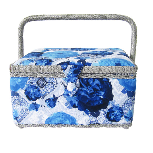VIVACE Medium Sewing Basket – Blue Floral – 25 × 19 × 15 cm (10 × 7½ × 5¾ in)