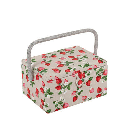HOBBY GIFT Medium Sewing Basket, Strawberries, Approx. 25.5 × 18.5 × 14.5 cm