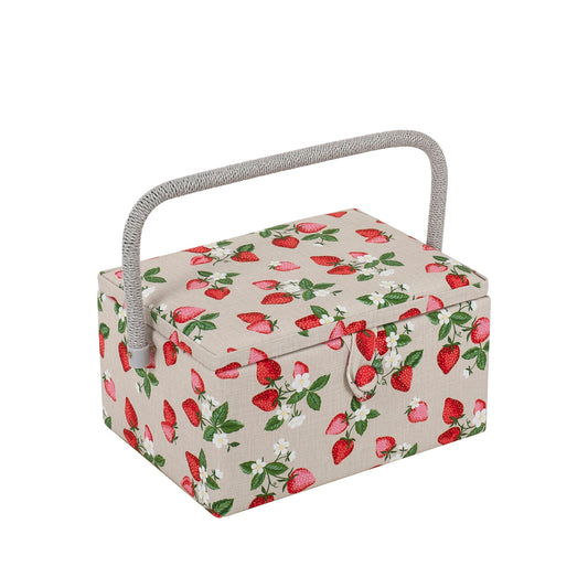 HOBBY GIFT Medium Sewing Basket, Strawberries, Approx. 25.5 × 18.5 × 14.5 cm