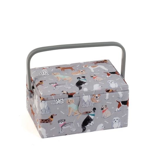 HOBBY GIFT Medium Sewing Basket, Grey Dogs, Approx. 25.5 × 18.5 × 14.5 cm