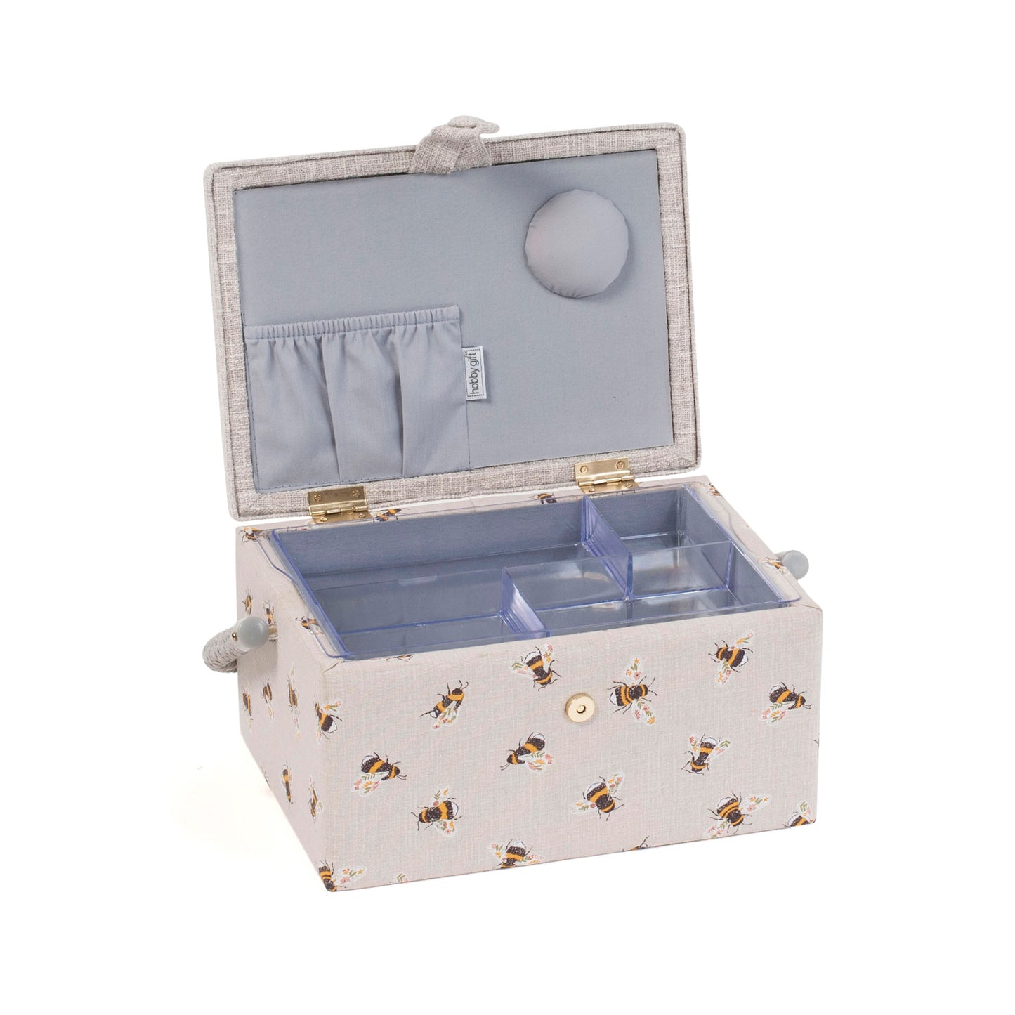 HOBBY GIFT Medium Sewing Basket, Embroidered Bee, Approx. 25.5 × 18.5 × 14.5 cm