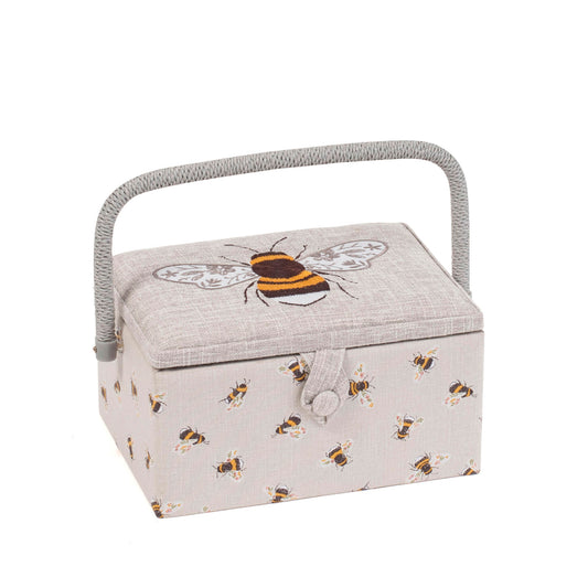 HOBBY GIFT Medium Sewing Basket, Embroidered Bee, Approx. 25.5 × 18.5 × 14.5 cm