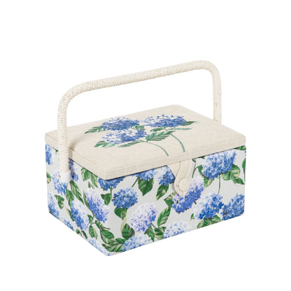 HOBBY GIFT Medium Sewing Basket, Embroidered Hydrangea, Approx. 25.5 × 18.5 × 14.5 cm