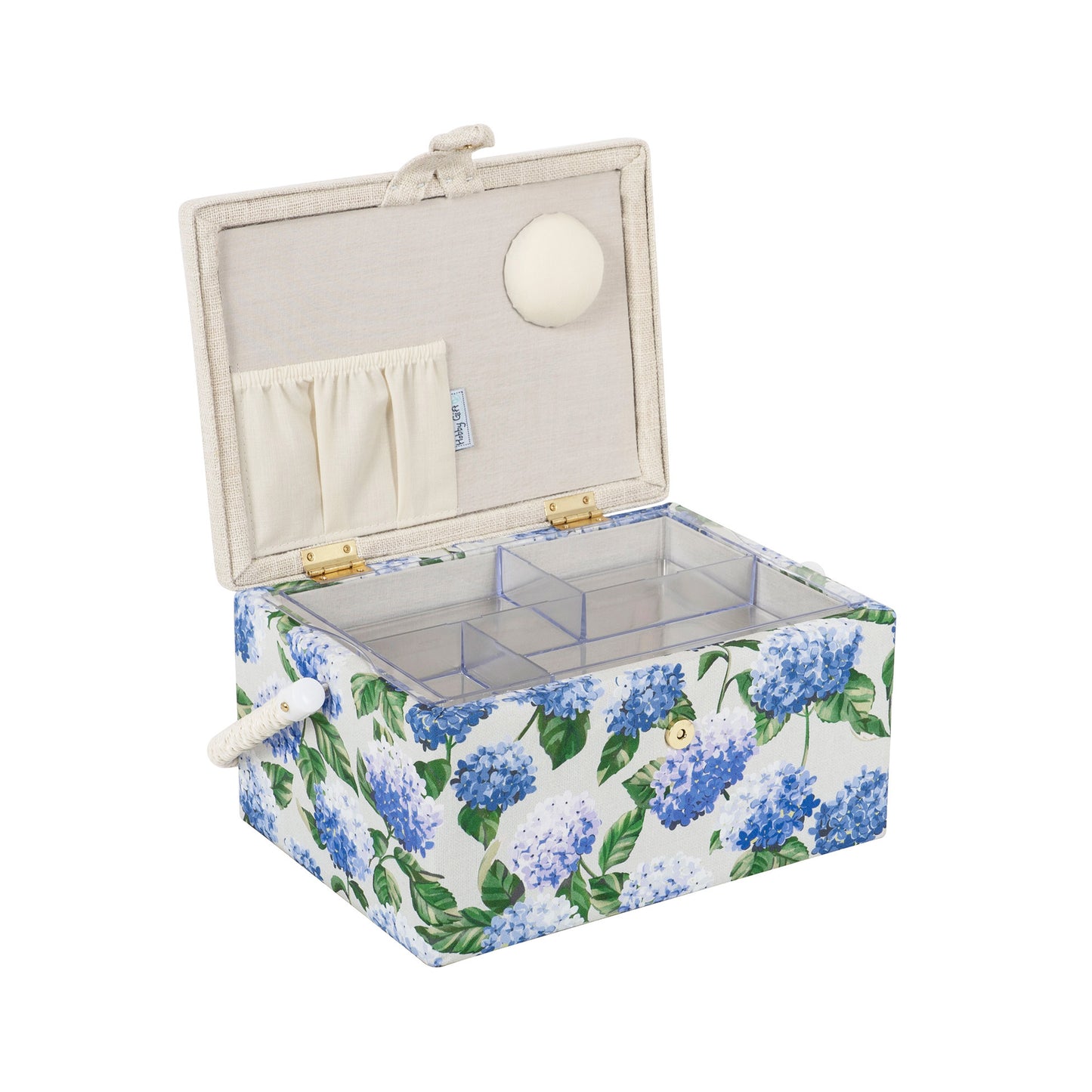HOBBY GIFT Medium Sewing Basket, Embroidered Hydrangea, Approx. 25.5 × 18.5 × 14.5 cm