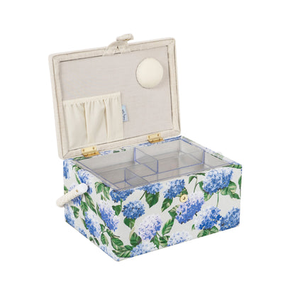 HOBBY GIFT Medium Sewing Basket, Embroidered Hydrangea, Approx. 25.5 × 18.5 × 14.5 cm