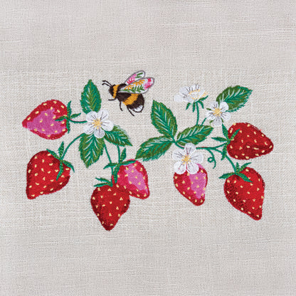 HOBBY GIFT Medium Sewing Basket, Embroidered Strawberries, Approx. 25.5 × 18.5 × 14.5 cm