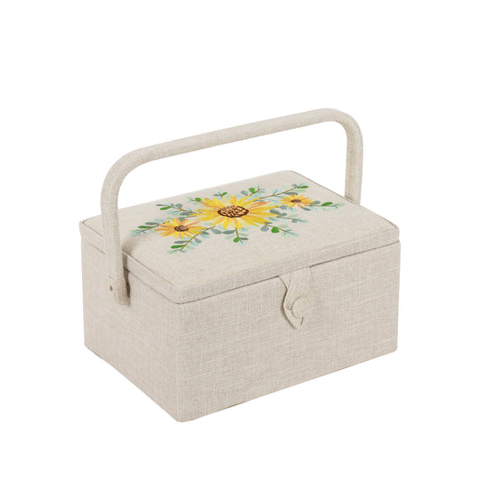 HOBBY GIFT Medium Sewing Basket, Embroidered Eucalyptus, Approx. 25.5 × 18.5 × 14.5 cm