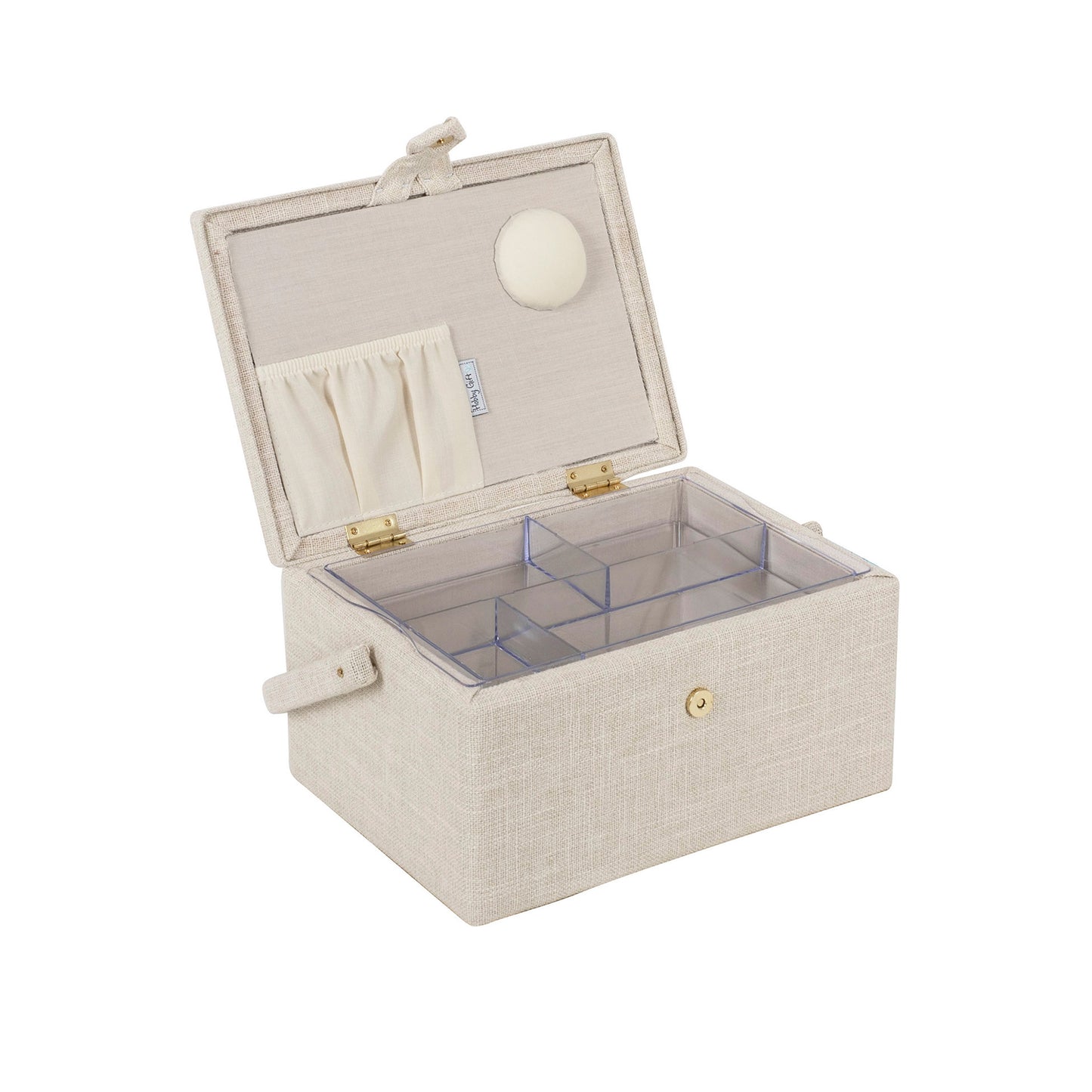 HOBBY GIFT Medium Sewing Basket, Embroidered Eucalyptus, Approx. 25.5 × 18.5 × 14.5 cm