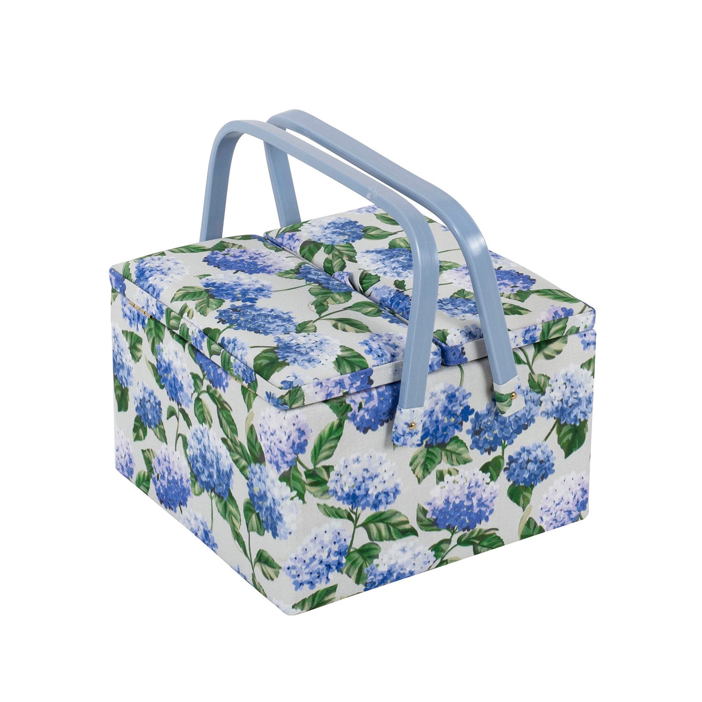 HOBBY GIFT Large Twin-Lid Sewing Basket, Hydrangea, Approx. 24.5 × 24.5 × 17 cm