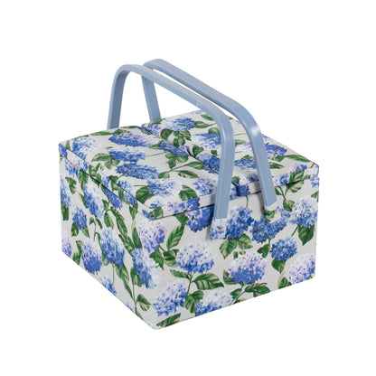 HOBBY GIFT Large Twin-Lid Sewing Basket, Hydrangea, Approx. 24.5 × 24.5 × 17 cm